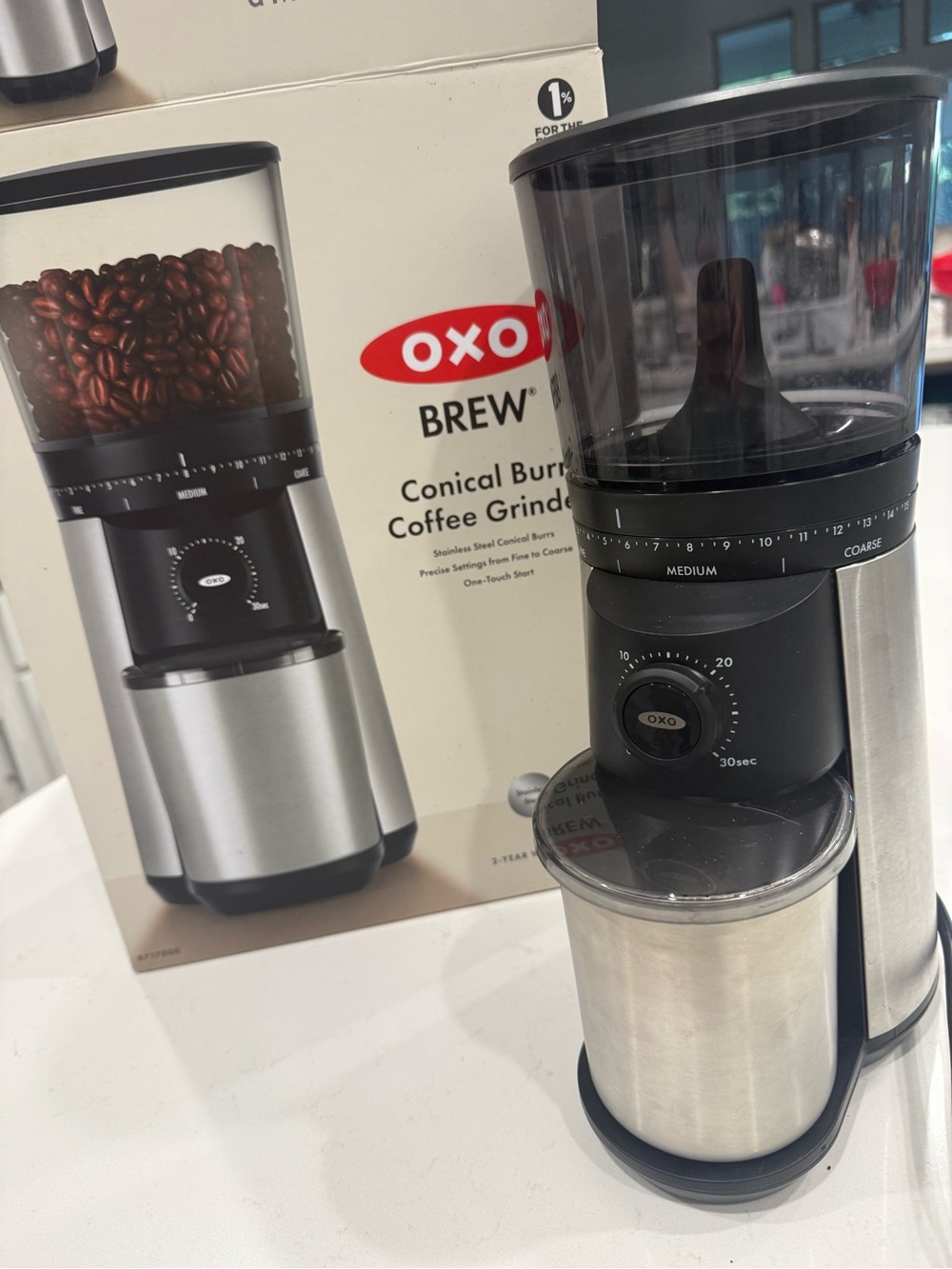 Oxo brew conical burr coffee grinder stainless steel precise setting